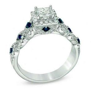 1.20CT  Lab-Created Diamond & Blue Sapphire Vera Wang Style Ring 925 Silver